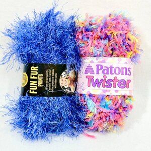 Lion Brand Fun Fur Prints & Patons Twister Yarn Bundle - Two New Skeins